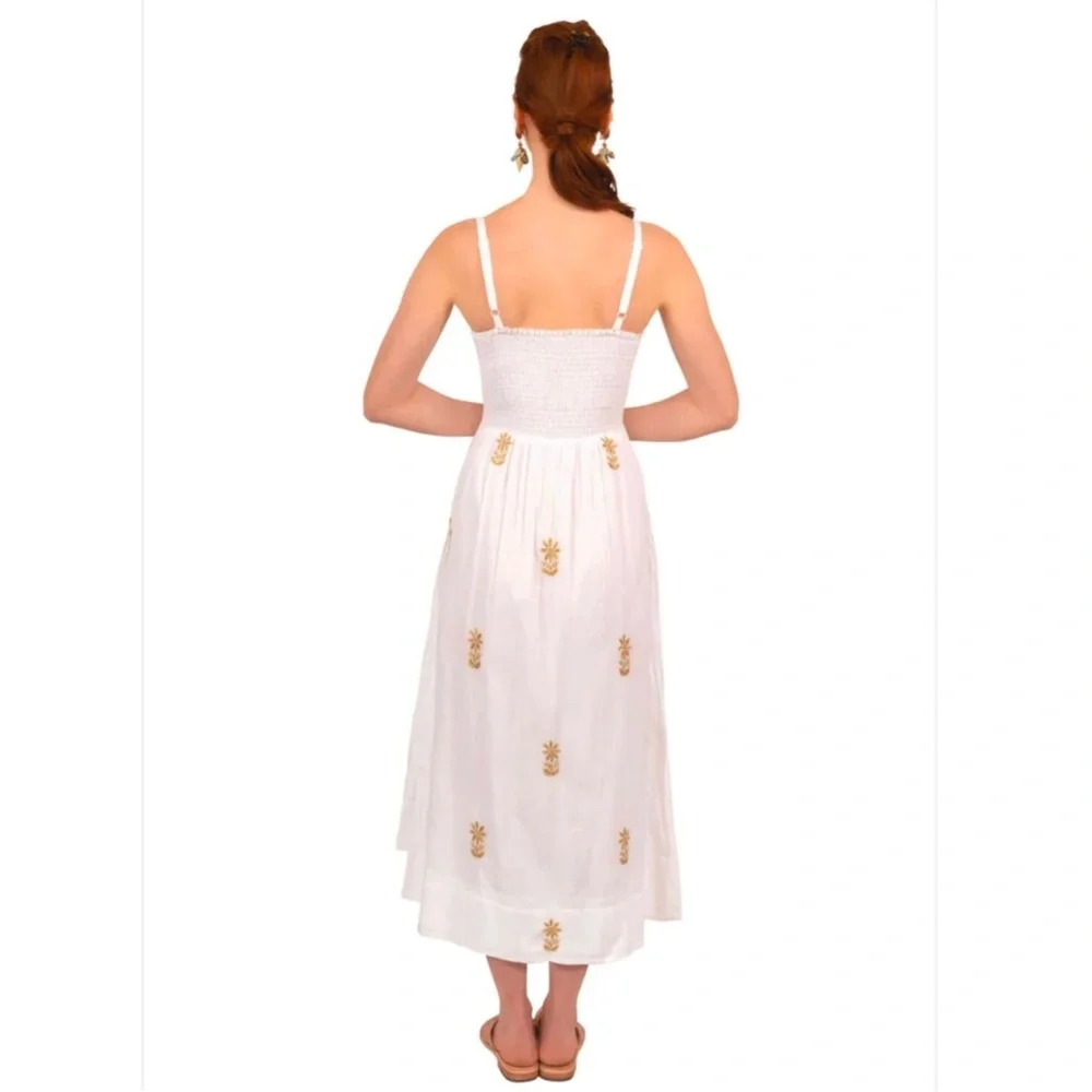 Gretchen Scott hand embroidered midi dress Fiesta Time white/gold, size medium